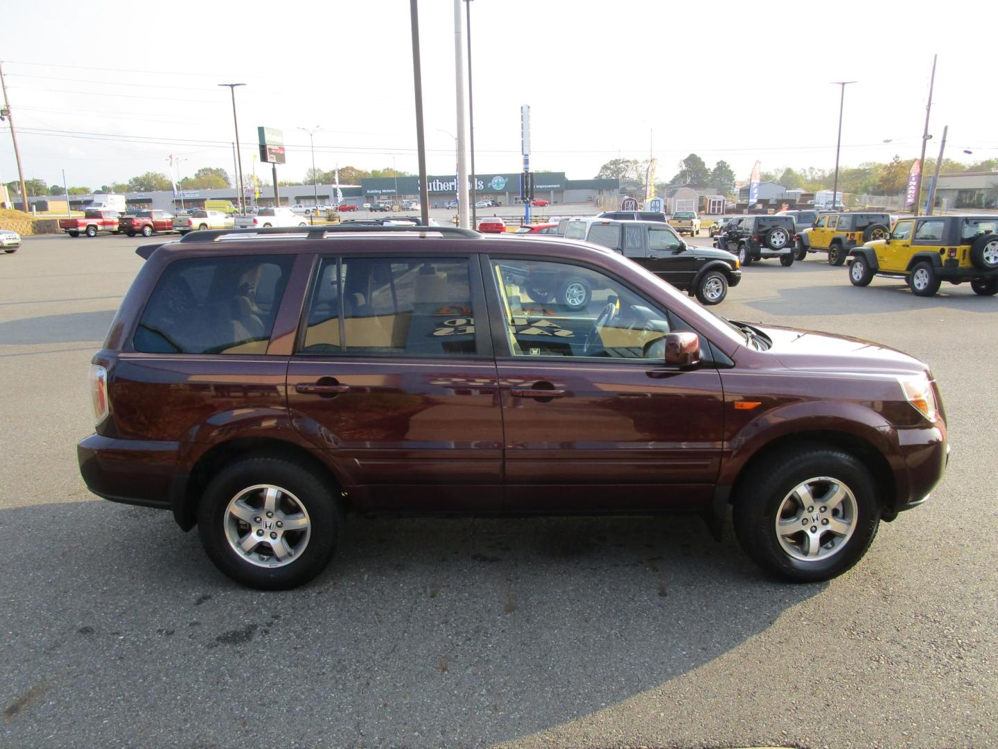 2008 Dark Cherry Pearl /Saddle Honda Pilot EX 2WD (5FNYF28408B) with an 3.5L V6 SOHC 24V engine, 5-Speed Automatic Overdrive transmission, located at 1814 Albert Pike Road, Hot Springs, AR, 71913, (501) 623-1717, 34.494228, -93.094070 - Photo#2